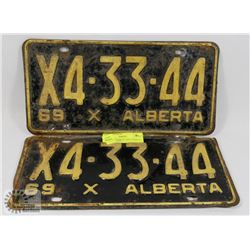 MATCHING PAIR OF 1969 ALBERTA LICENSE PLATES.