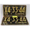 Image 1 : MATCHING PAIR OF 1969 ALBERTA LICENSE PLATES.