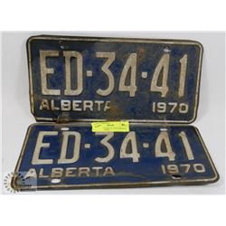 MATCHING PAIR OF 1970 ALBERTA LICENSE PLATES.