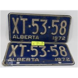 MATCHING PAIR OF 1972 ALBERTA LICENSE PLATES.