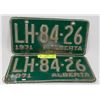 Image 1 : MATCHING PAIR OF 1971 ALBERTA LICENSE PLATES.