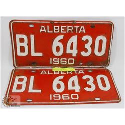 MATCHING PAIR OF 1960 ALBERTA LICENSE PLATES.