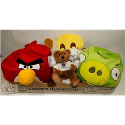 ESTATE BOX OF STUFFED ANIMALS INCLUDING ANGRY BIRD