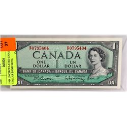 1954 UNCIRCULATED CANADIAN DOLLAR BANK NOTE.