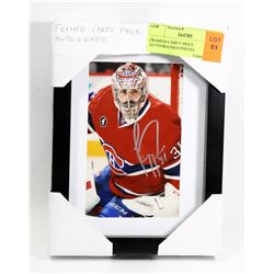 FRAMED CAREY PRICE AUTOGRAPHED PHOTO.