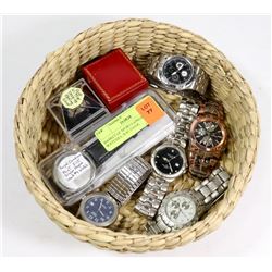BASKET OF SPORTS RINGS, MENS WATCHES, WALTHAM,