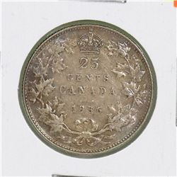 1936 CANADIAN GV 25 CENT COIN