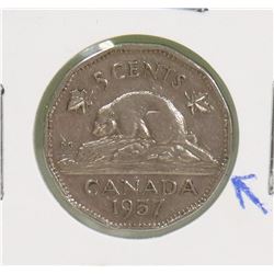 1957 CANADIAN BUGTAIL VARIETY 5 CENT COIN