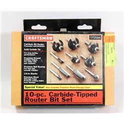 NEW CRAFTSMAN 10PC CARBIDE-TIPPED ROUTER BIT SET