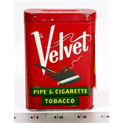 VELVET PIPE & CIGARETTE VINTAGE TOBACCO TIN.