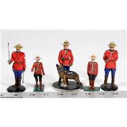 GROUP OF FIVE CAST IRON RCMP FIGURES