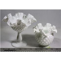 LOT OF 2 VINTAGE WHITE STEMMED GLASS CANDY DISHES