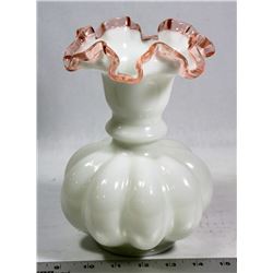 VINTAGE WHITE WITH PINK TRIM VASE