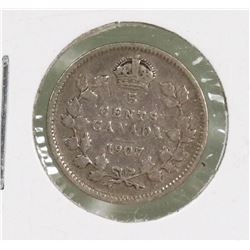 1907 CANADIAN NARROW DATE ED VII 5 CENT COIN