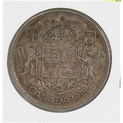 1938 CANADIAN GVI 50 CENT COIN