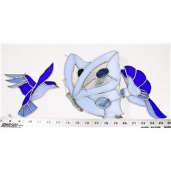 FLAT WITH STAINED GLASS BUTTERFLY AND 2 BIRDS