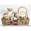 Image 1 : FLAT OF GLAZED POTTERY TEAPOT, JUG, CUPS AND MORE