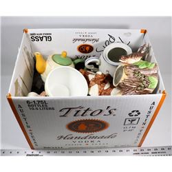 BOX OF ASSORTED TEAPOTS AND MORE