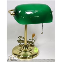 BRASS BANKERS DESK LAMP.  13" TALL