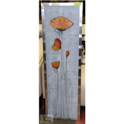 FRAMED OIL CANVAS ORANGE FLOWERS, 15 X 50