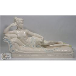 GREEK GODDESS ON CHAISE STATUE. 17" LONG X 10" T