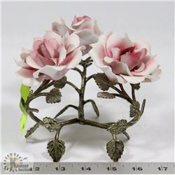 VINTAGE CAPODIMONTE PORCELAIN ROSES ON METAL