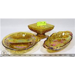 SET OF 3 CARNIVAL GLASS DISHES
