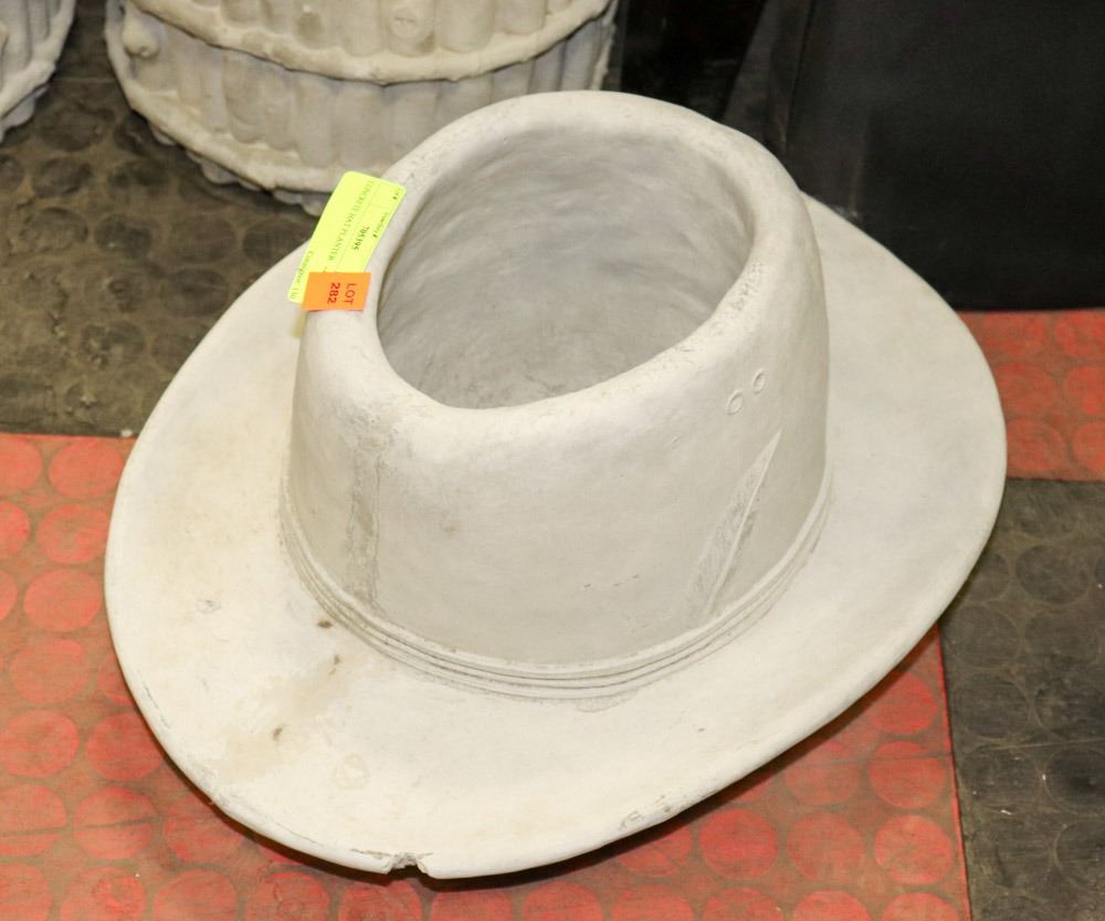 CONCRETE HAT PLANTER CHIPPED