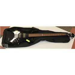 LTD BASS 4 STRING BLACK GUITAR WITH SOFT CASE.