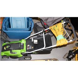 GREENWORKS LAWN MOWER 16" ELECTRIC REAR BAGGER
