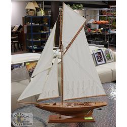 WOOD SAILBOAT MODEL, SOME MOVING PARTS. 29 X 37