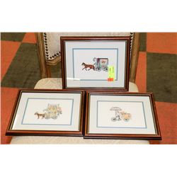 GROUP OF 3 VINTAGE ESTATE CROSS STITCH PICTURES,
