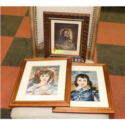 LOT OF 3 WOOD FRAMED CROSS STITCH PIECES OF ART