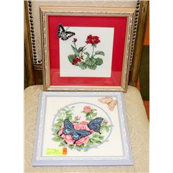 LOT OF 2 FRAMED CROSS STITCH PIECES