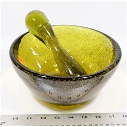 VINTAGE MORTAR/PESTLE BOWL SET GREEN GLASS