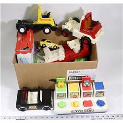 BOX OF VINTAGE FISHER PRICE TOYS AND MORE