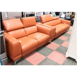 NEW DARK ORANGE GENUINE LEATHER ELECTRIC RECLINING