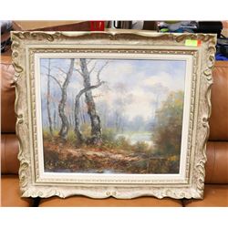 ESTATE FRAMED FOREST SCENE OIL ON CANVAS, FRAMED.