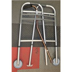 ROLLING WALKER WITH ADJUSTABLE ALUMINUM CANE