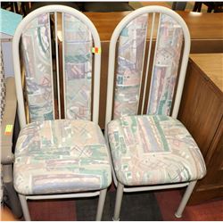 PAIR OF CLASSIC METAL AND FABRIC SIDE CHAIRS.
