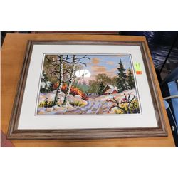 ESTATE FRAMED NEEDLE POINT PICTURE.