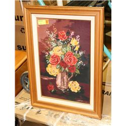 ESTATE FRAMED NEEDLE POINT FLOWER PICTURE.