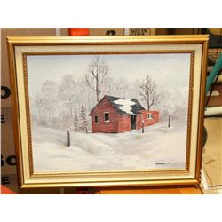 MARGRET GOODWIN FRAMED CABIN PAINTING.