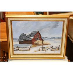SUSAN GOODWIN FRAMED BARN SCENE PAINTING.