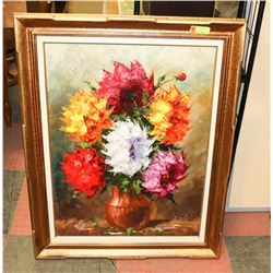 ESTATE FRAMED FLORAL OIL ON CANVAS.