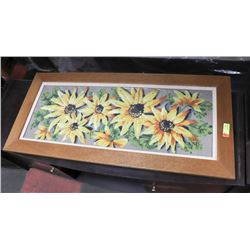 ESTATE SOLID WOOD FRAMED FLORAL NEEDLE POINT