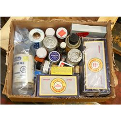 BOX OF VINTAGE FIRST AID SUPPLIES.