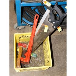 CRATE WITH 24" RIDGID PIPE WRENCH, BALL PEIN