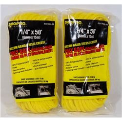 NEW! LOT OF 2 HOLLOW BRAID POLY ROPE ¼  x 50'
