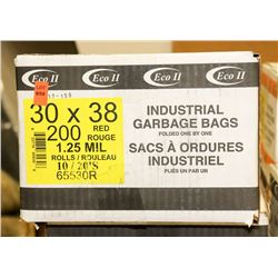 CASE OF 200 30"X38" RED GARBAGE BAGS.